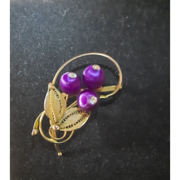 Beautiful Vintage Gold and Purple 1960's Flower Brooch - Picture 5 of 6